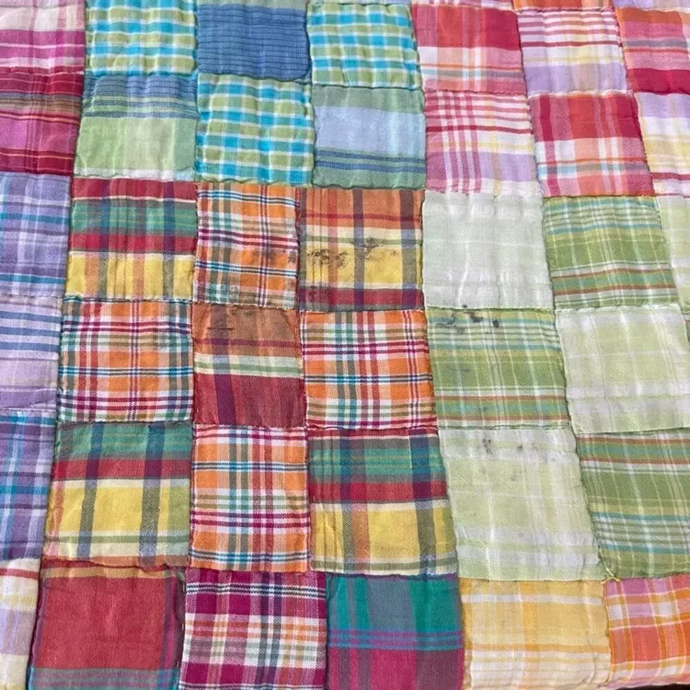 Vintage LNT Home Quilt Square Plaid Patchwork Reversible 88